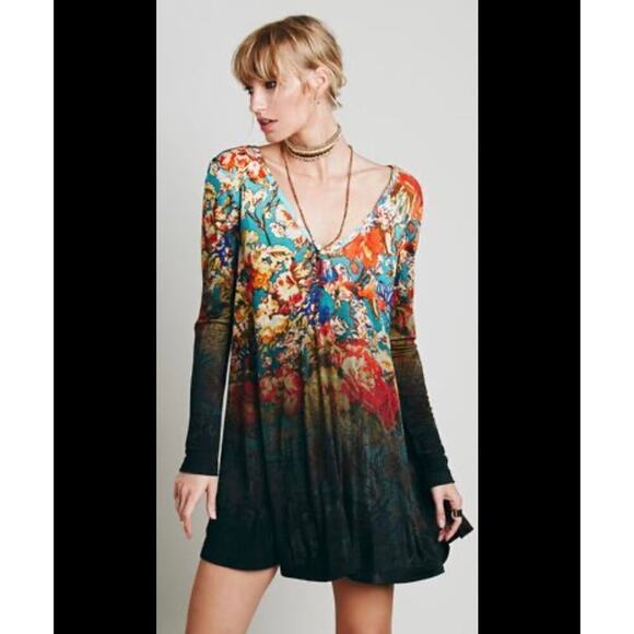Free People Annette Floral Ombre Swing Dress Low Back Whimsigoth Fairy Grunge - Picture 1 of 8